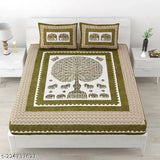 Cotton double bedsheet queen size TC 144 with 2 pillow covers, botanical pattern, ideal for summer, adult use