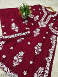 Embroidered Rayon kurta with palazzos, three-quarter sleeves, beautiful Chikankari work. Indian women's fashion, single size to 6XL