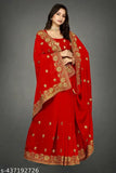 Golden embroidery Georgette saree for women, red with multiple blouse pieces, handcrafted elegance for parties or weddings