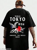 Trendy oversize cotton men's tees, three-quarter sleeves, printed net design, available in S-XXXL sizes, Indian origin