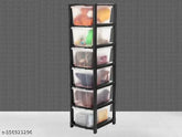 Transparent black plastic drawer organizer system for clothes, books, toys, and shoes (6xl) on white background