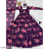 Multicolor georgette printed gown for women with inner crepe and dupatta included, ready-to-wear for parties, weddings, or occasions. Georgette designer Anarkali gown set in vibrant Indian prints