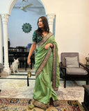 Vichitra Silk embroidered saree with blouse, Indian fashion for stylish party wear, celebrity trending design