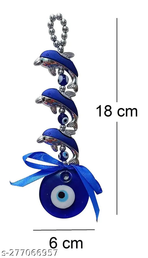 Silver three fish Vastu Feng Shui Evil Eye wall hanging for good luck, prosperity, health, wealth, office or home decor & car