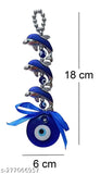 Silver three fish Vastu Feng Shui Evil Eye wall hanging for good luck, prosperity, health, wealth, office or home decor & car
