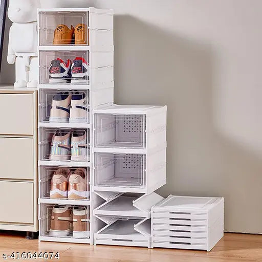 Clear plastic net 3-tier shoe organizer by ELIGHTWAY MART, perfect for effortless shoe management