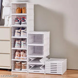 Clear plastic net 3-tier shoe organizer by ELIGHTWAY MART, perfect for effortless shoe management