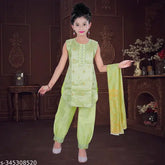 Embroidered girls festive party wedding kurta and patiala set, jacquard top with soft silk patiala, Indian handwork on semi-silk kurta
