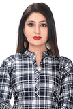 Cotton printed checkered top, three-quarter sleeves, vibrant Indian check pattern - XL