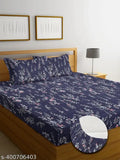Black premium cotton elastic king size fitted bedsheets with 2 pillow covers, double bed, 72x78+10 inches, botanical print by HIYANSHI HOME FURNISHING