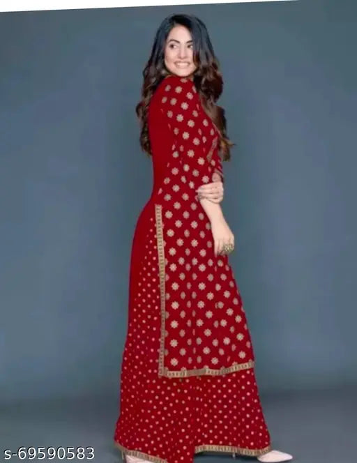 Rayon Aakarsha Sensational women's kurta set with palazzos, printed net, three-quarter sleeves - Indian fashion