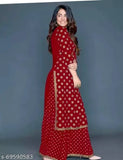 Rayon Aakarsha Sensational women's kurta set with palazzos, printed net, three-quarter sleeves - Indian fashion