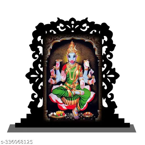 Multicolor acrylic antique Varahi Amman idol for car dashboard or home decor, ideal gift for offices, temples, study tables, or desks, divine look with excellent engraving cuts, Indian origin