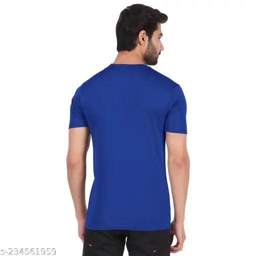 High-quality Men's DriFit Solid T-Shirt Combo (Mustard, RBlue, SGreen, Red) - Ideal for sports & casual wear, made from stretchable polyester fabric