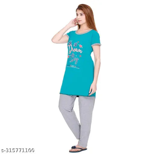 Cotton summer nightwear, printed casual suite set for women - BLISS BELL