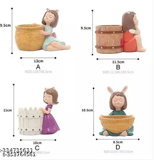 Attractive resin circular planters, set of 4 Indian-made basket girls planters, net quantity pack of 4