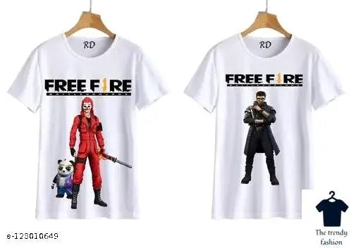 Freefire character printed polyester round neck t-shirts for men, India origin