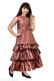 Silk blend three-quarter sleeve girls frock dress, self-design net, 8-9 years old