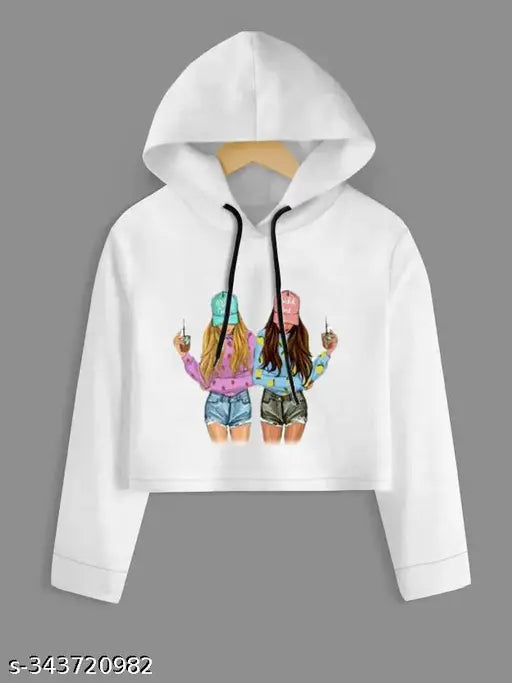 Loose cotton western crop top with hoodie neck & long sleeves, printed pattern, hand wash only - women's casual wear, India