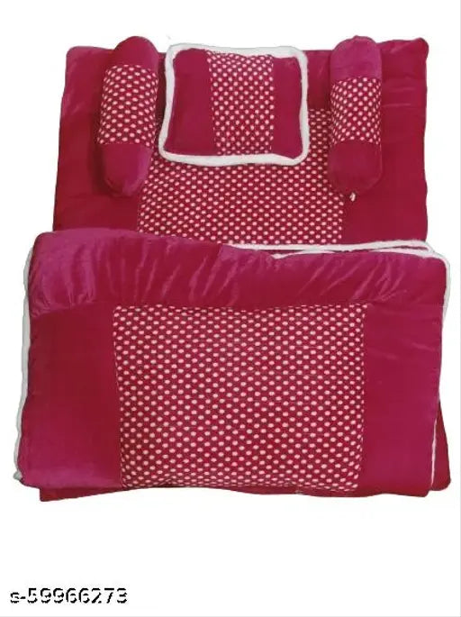 Velvet baby bedding set with quilt, ethnic motifs, heavy winter-ready soft blanket (110 thread count), includes mattress, bolsters, pillow (5 pcs)