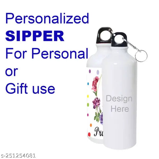 Personalized white aluminium sipper bottle (750ML) for kids & adults, custom with photo or quote