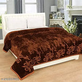 Brown Korean Mink double bed blanket, soft and embossed for winter, floral print on cotton fabric, gentle hand/machine wash instructions