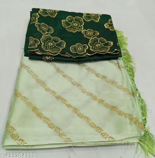 Fancy embroidered chiffon saree blouse, intricate foil work design on satin fabric, Indian origin