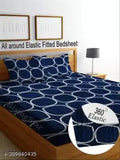 Blue Glace Cotton, Elastic Fitted Double Bedsheet Set (72x78 inches) by Madhu Textiles - Premium summer bedroom essentials with 2 pillow covers