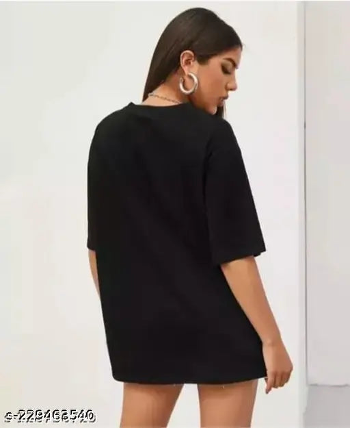 Black cotton blend oversize chill bill t-shirt for women, printed graphic design