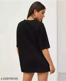 Black cotton blend oversize chill bill t-shirt for women, printed graphic design