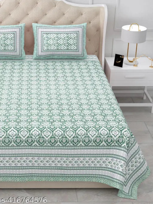 Pure cotton double queen bedsheet set with ethnic motifs, 144 thread count, ideal for summer