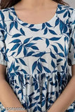 Stylish blue rayon kurti dress, printed floral design, perfect for women's casual or formal events, Indian origin