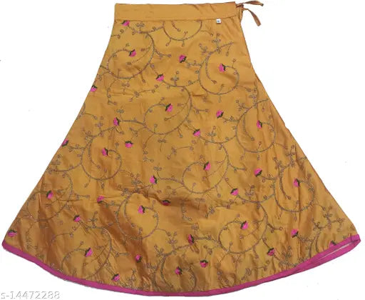 Embroidered taffeta silk lehenga choli for kids party wear, satin dupatta with net sleeves, 3-4 years size, Indian craftsmanship