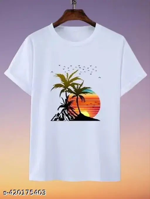Blue polyester men's BEACH PARTY half t-shirt, printed net design, short sleeves, S-XXL sizes