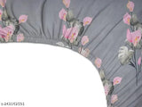 Glace cotton, superfine fitted double bedsheet with 2 floral pillow covers - ideal for adult summer use