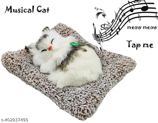 Sleeping cat musical toy, meowing sound, Indian-made car accessory