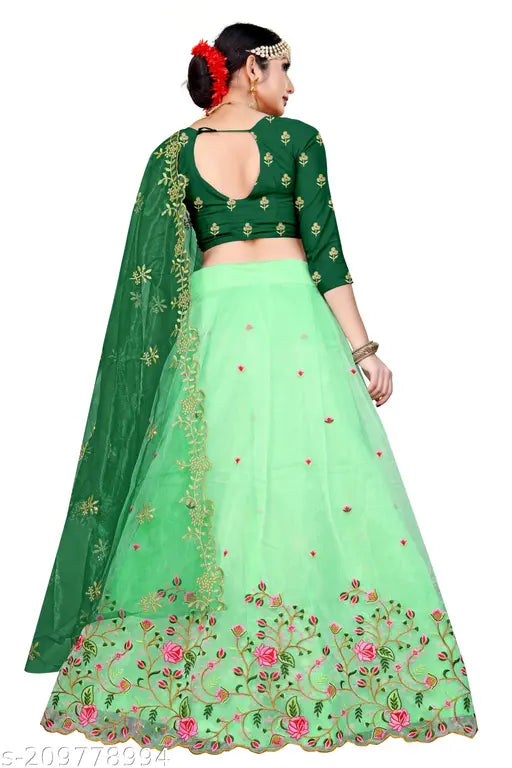 Embroidered net lehenga choli set in dupion silk and heavy net fabric with multi-thread work, Indian traditional bridal wear