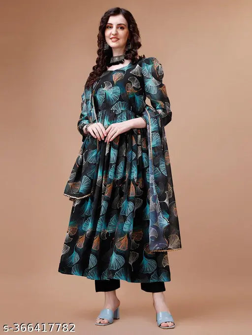 Georgette floral printed wedding gown with dupatta, Indian ethnic fashion for parties and special events
