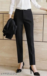 Solid cotton-lycra women's formal pant for office, India-made