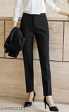 Solid cotton-lycra women's formal pant for office, India origin