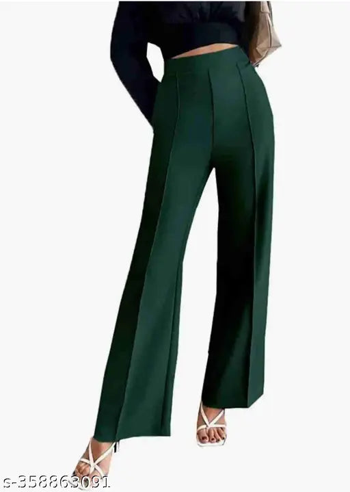 Casual olive polyester-blend pant, solid pattern for women's casual wear (38")