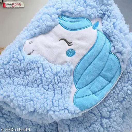 Soft microfiber embroidered poncho blanket for babies (0-6 months), classic evergreen prints design, free size (28x27in), from India