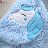 Soft microfiber embroidered poncho blanket for babies (0-6 months), classic evergreen prints design, free size (28x27in), from India