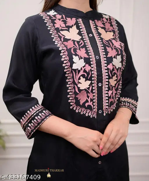 Black Pure Cotton Afghani Coord Set, elegant three-quarter sleeve co-ords for day rituals or travel, crafted with finest thread embroidery