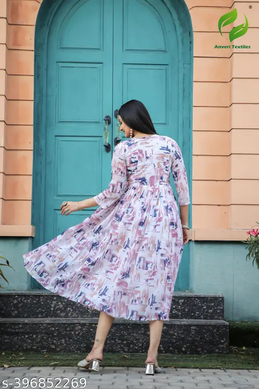 Pink Georgette Printed Kurta, traditional long dress with dupatta, Nobottamwear for women