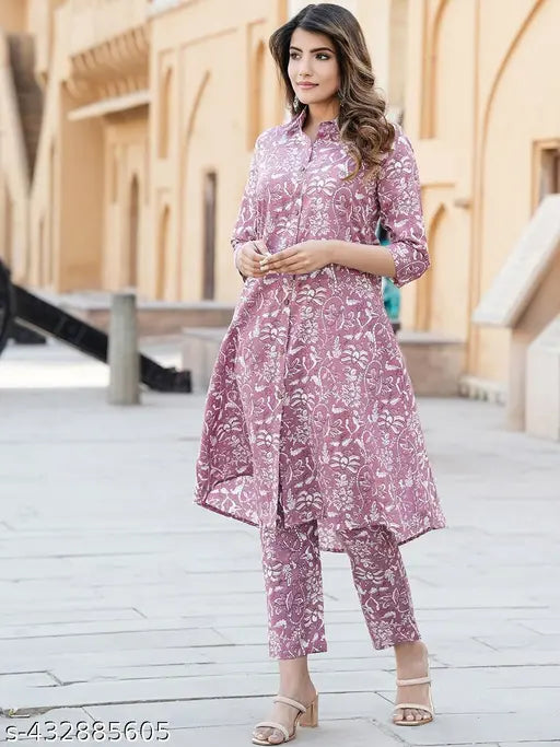Rayon printed straight kurta set with matching viscose rayon pants, Indian ethnic wear for women