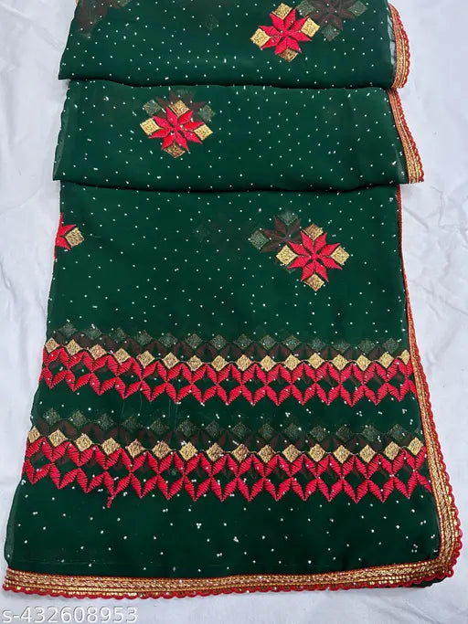 Georgette fabric saree with heavy hotfix work and intricate embroidery, India-made fancy saree in single size (5.5m x 0.8m), adorned with diamonds and embellished net pattern