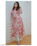 Fashionable printed cotton A-line kurti, three-quarter sleeves, premium quality, India origin