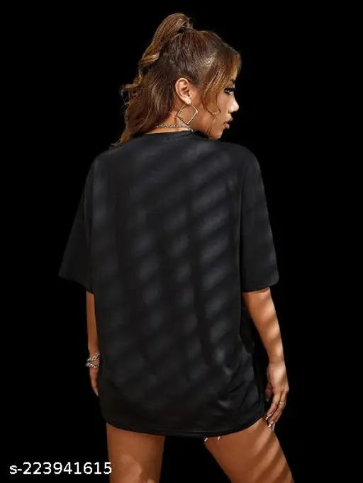Oversized cotton print tee for women, half sleeves, loose fit, drop shoulder - Indian brand REVEXO