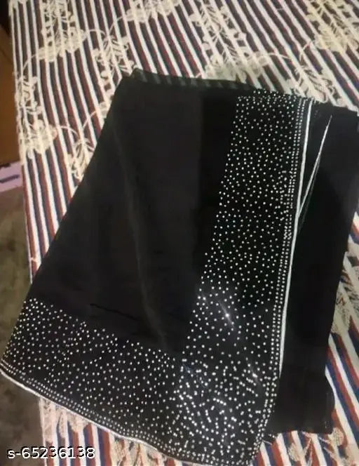 White and Black Striped Poly Georgette Zebra Saree with Solid Art Silk Separate Blouse